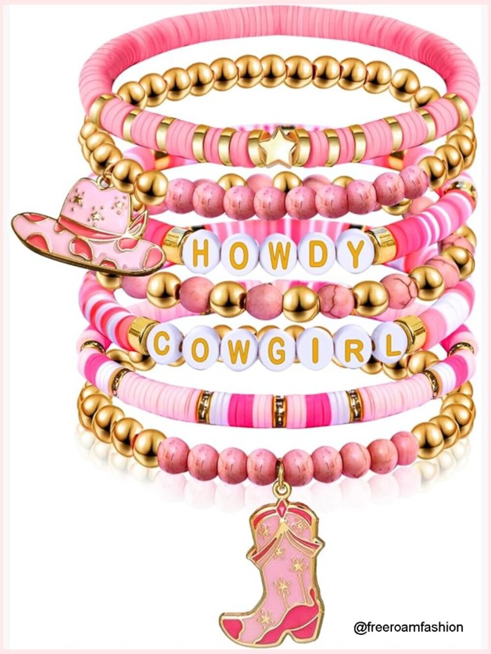 Cowgirl Hat Boot Charm Stretch Bracelets Stackable Beaded Bohemian Jewelry Set